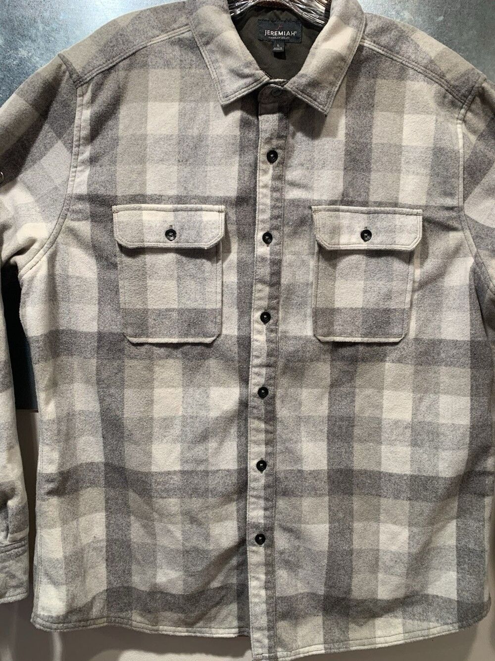 Flannel Wool Blend Shirt/Jacket Jeremiah American Legacy Gray Plaid Large